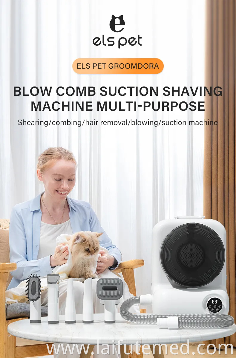 Elspet 4 in 1 Dog Vacuum Grooming Tools with Comb Clipper Grooming Dryer Adjustable Temperatures, Heating, and Anion Functions PRO Dog Grooming Kits